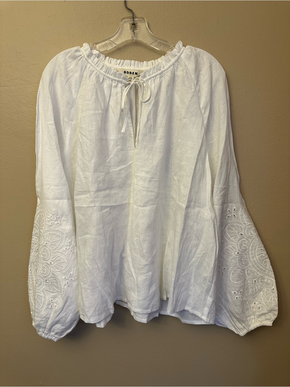 Boden Embroidered Sleeve White Blouse